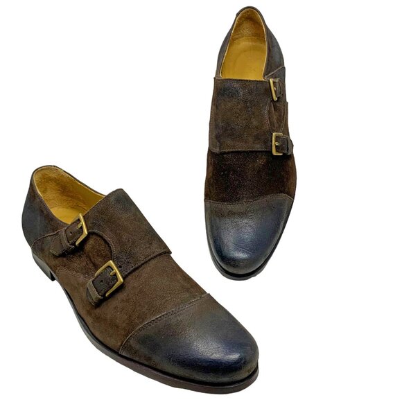 Billy Reid Leather Double Monk Strap Burnish Cap Toe Dress Shoe - Picture 13 of 13